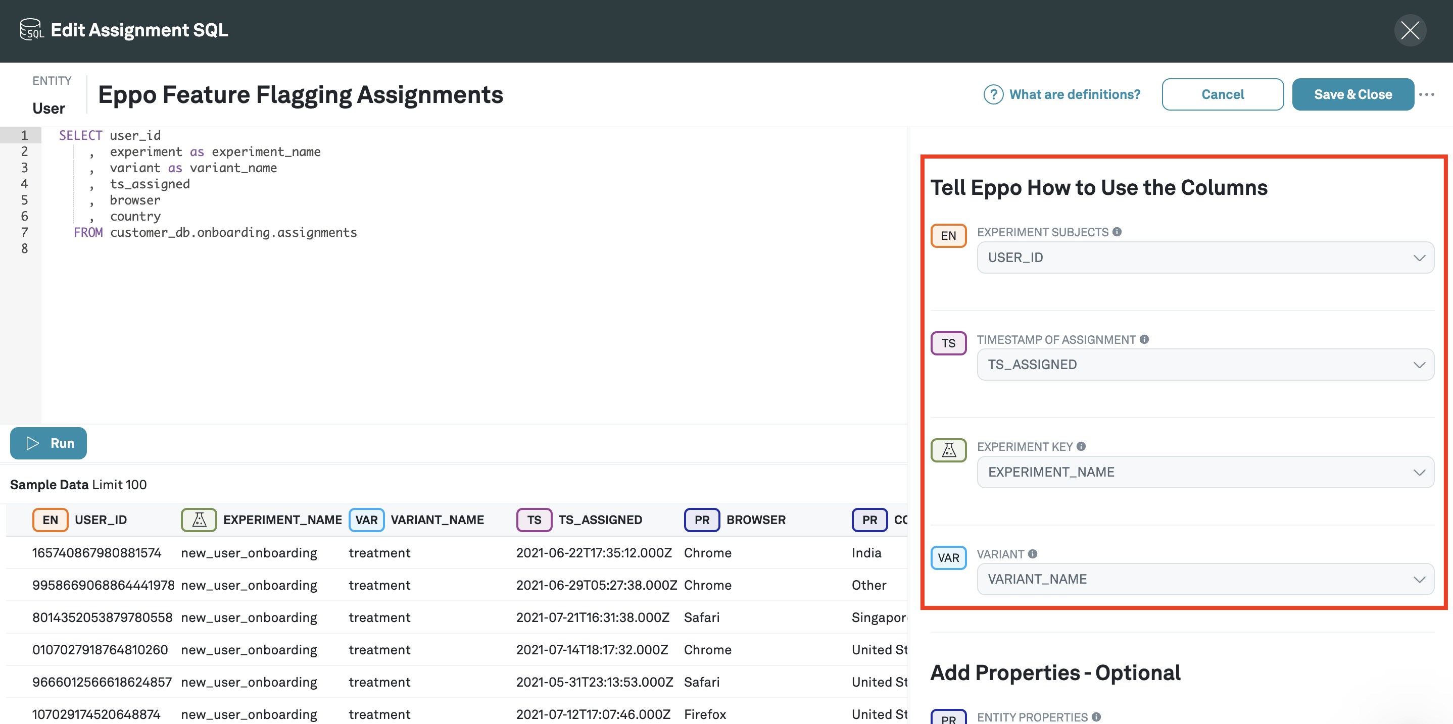 Annotate assignment SQL columns