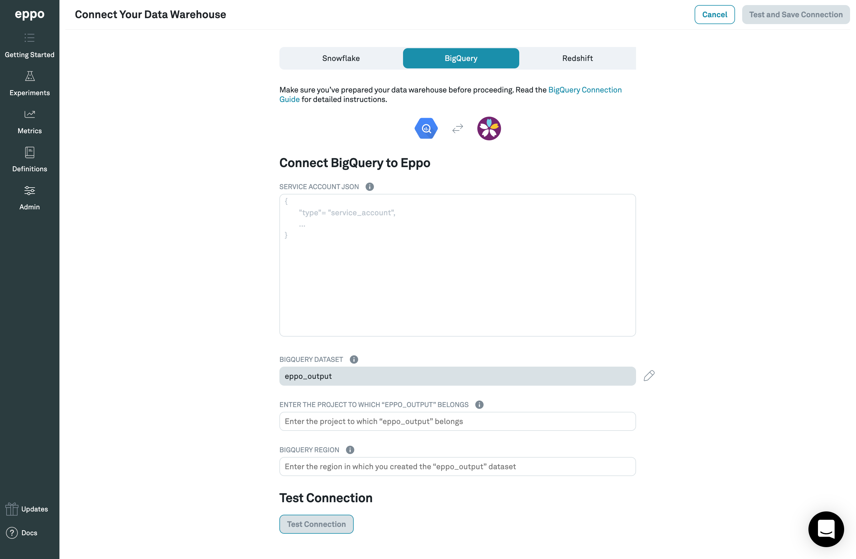 Bigquery warehouse connection