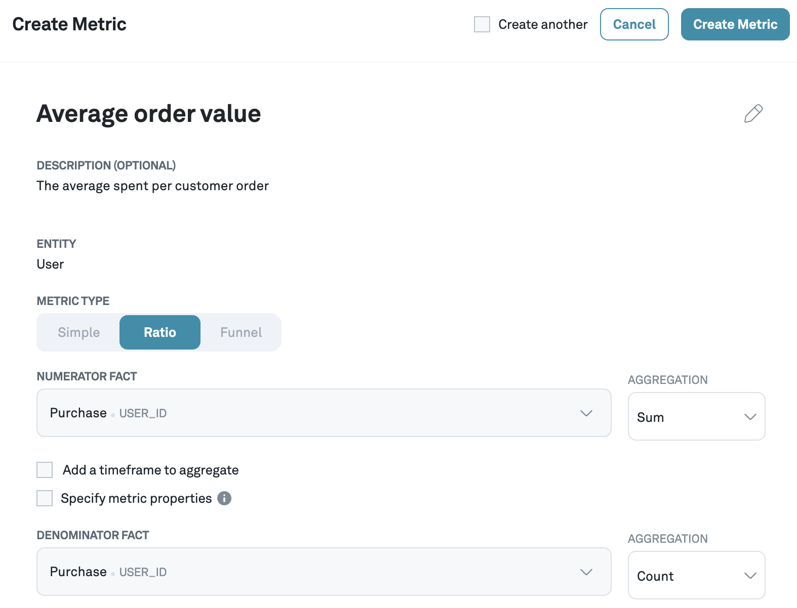 Creating a ratio metric