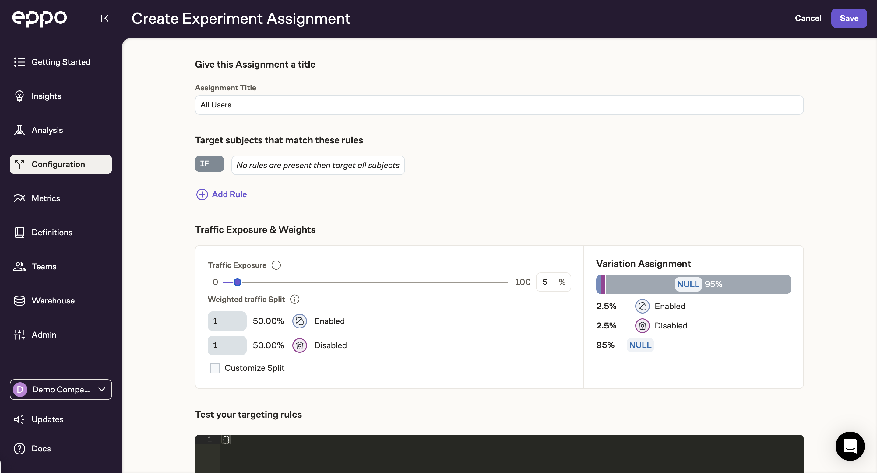 Canary test allocation