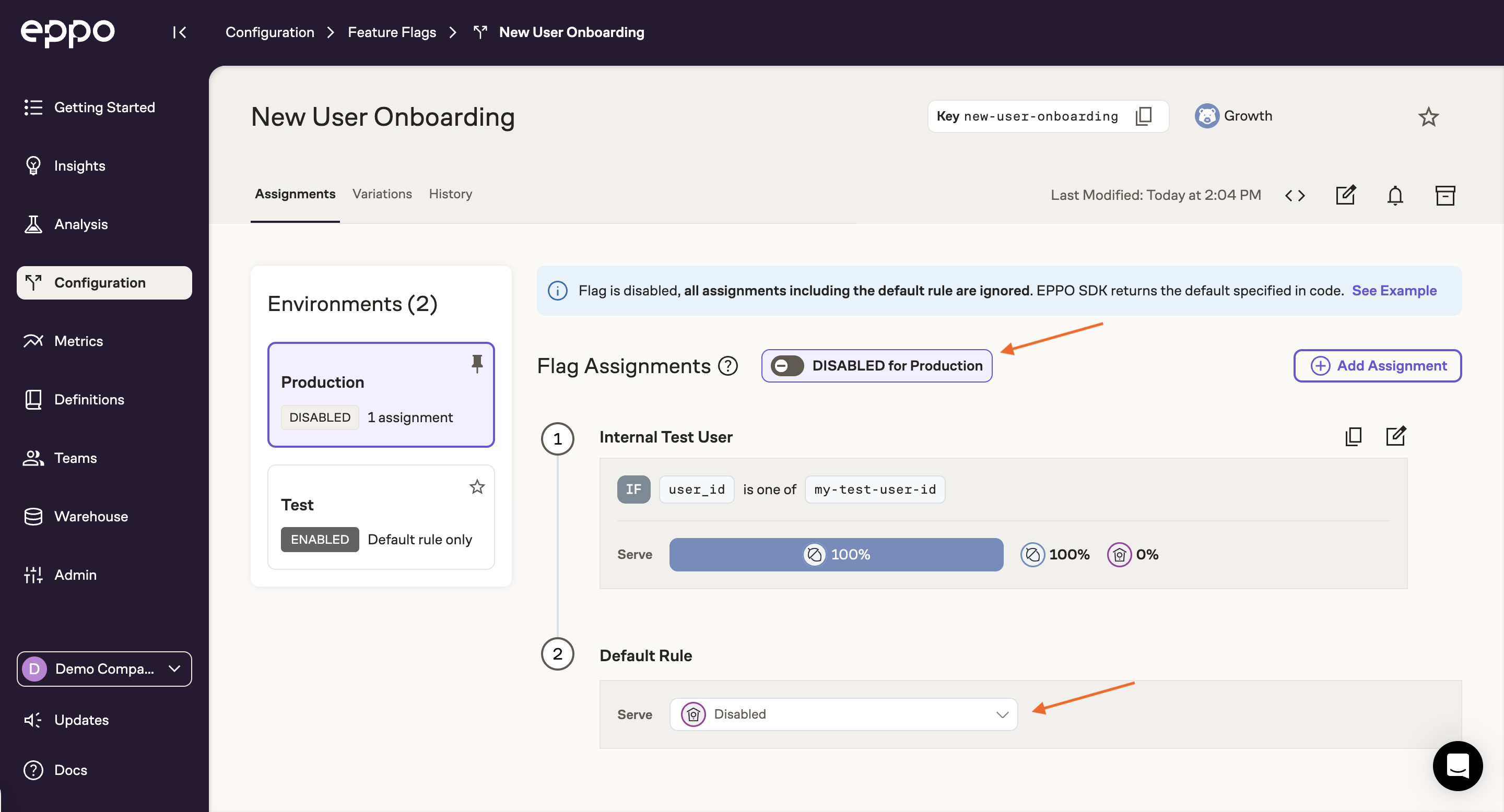 Enabling for test user