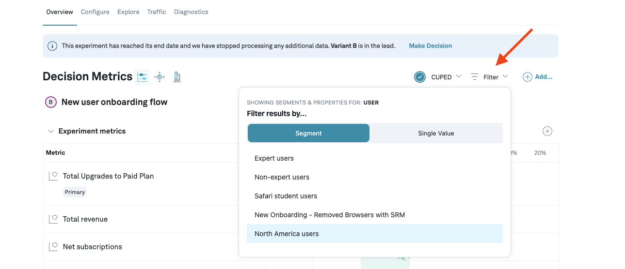 filter results by segment