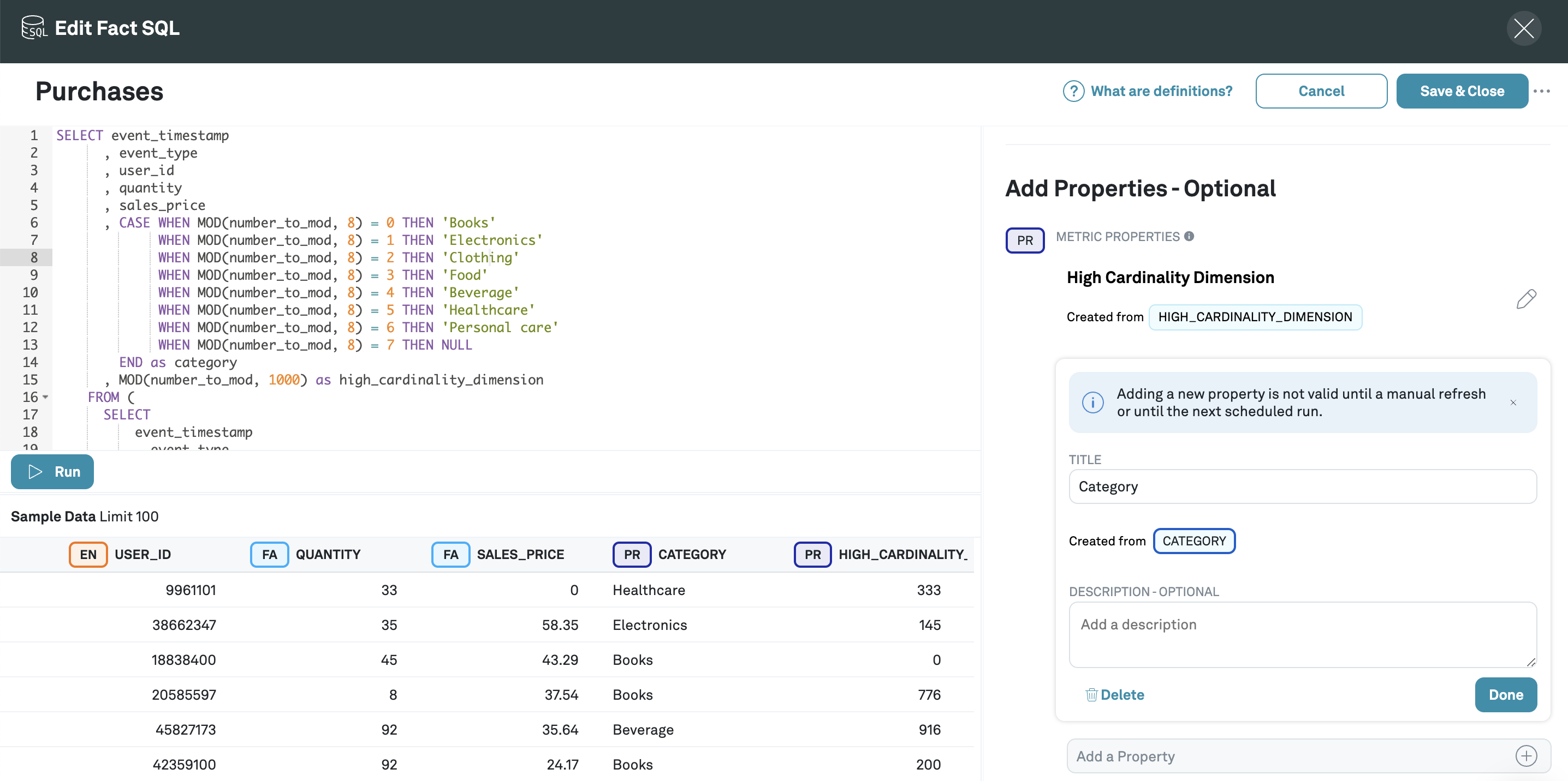 Configuring a Fact SQL