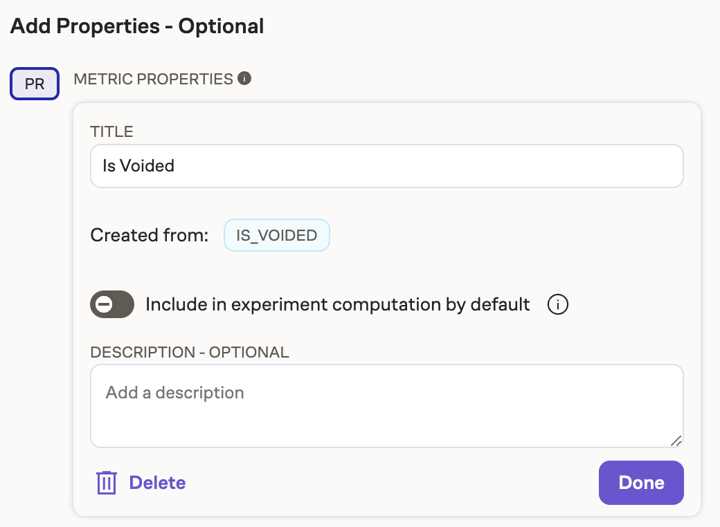 Metric property with toggle to include in experiment computation