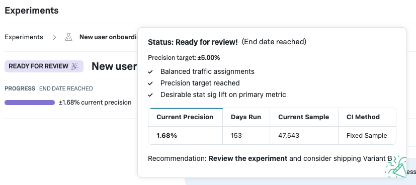 Progress bar popover for fixed sample methodology