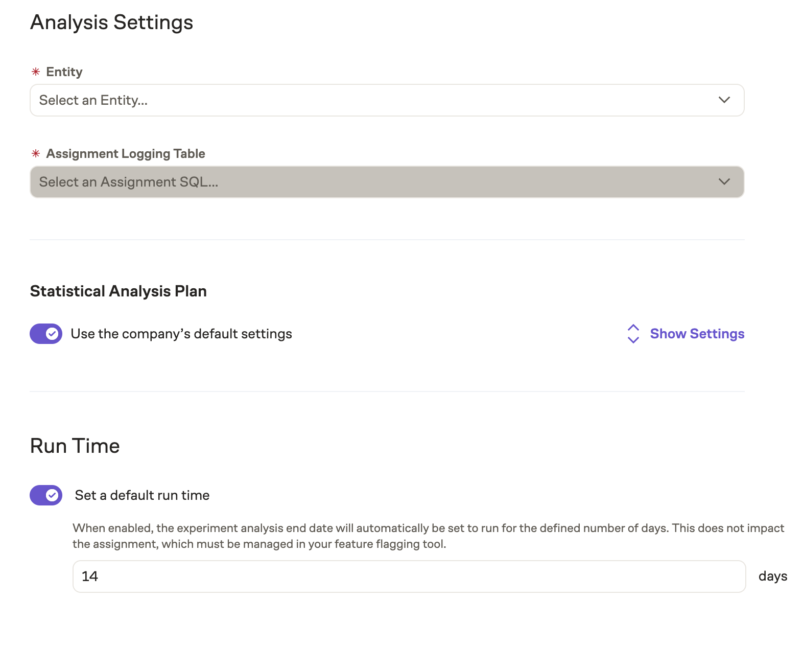 Protocol analysis setting screen