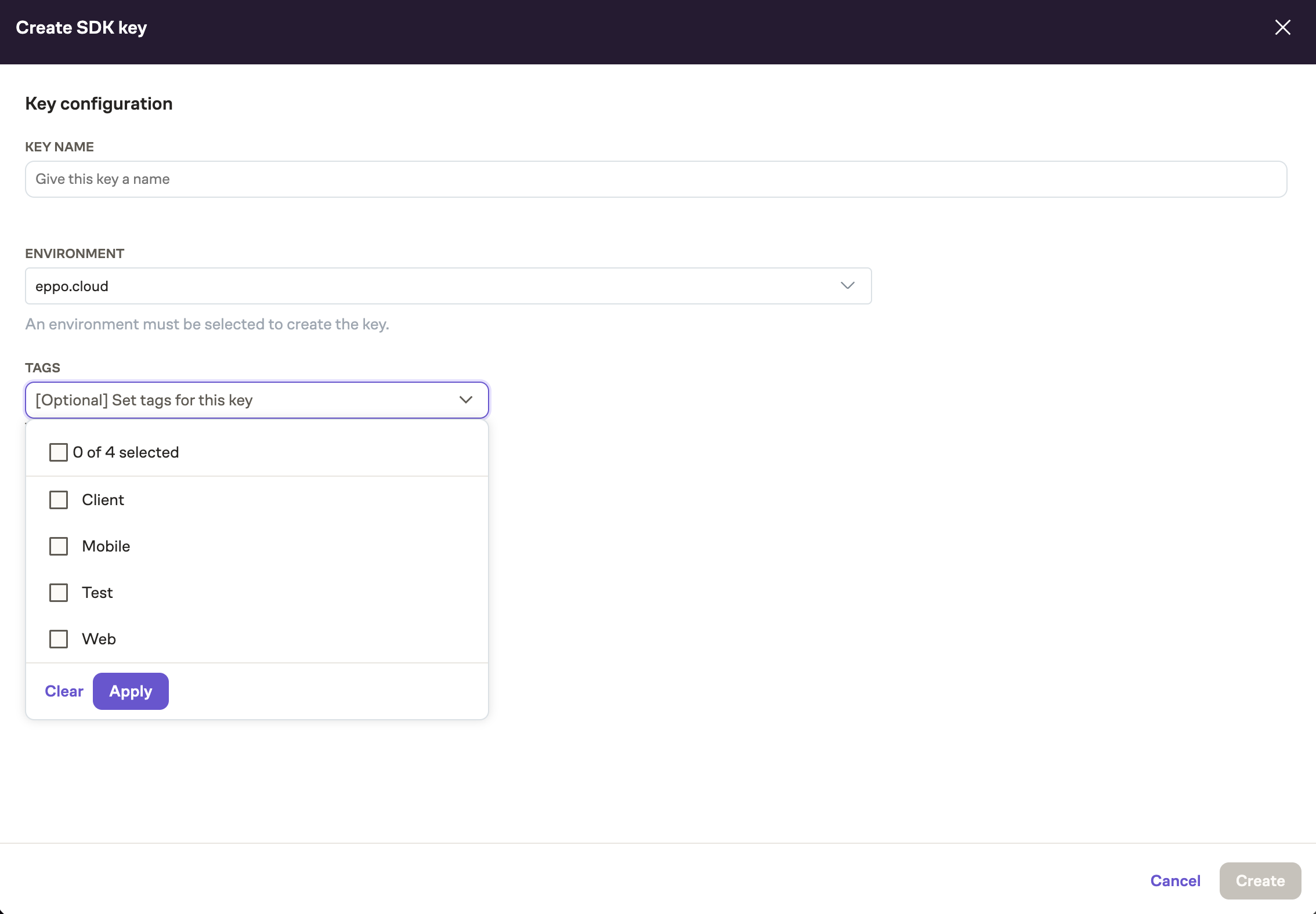 Adding a tag to an SDK key