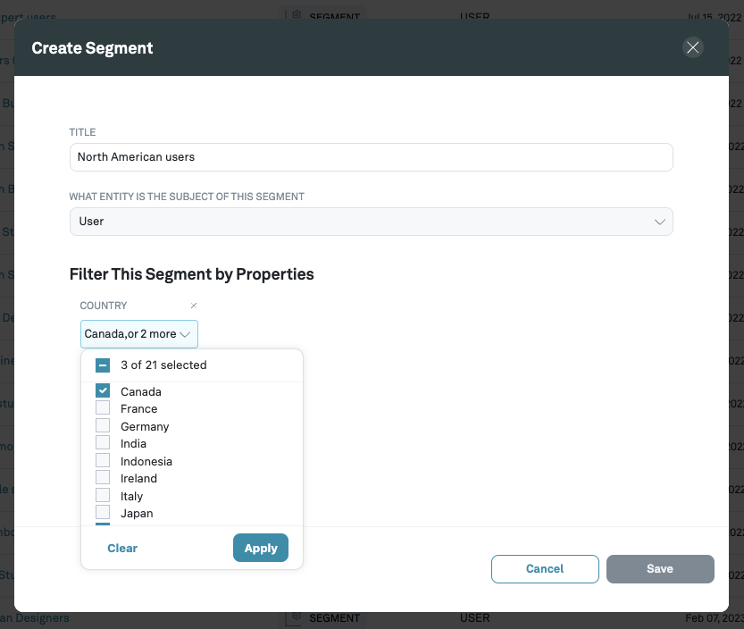 select property values for segment