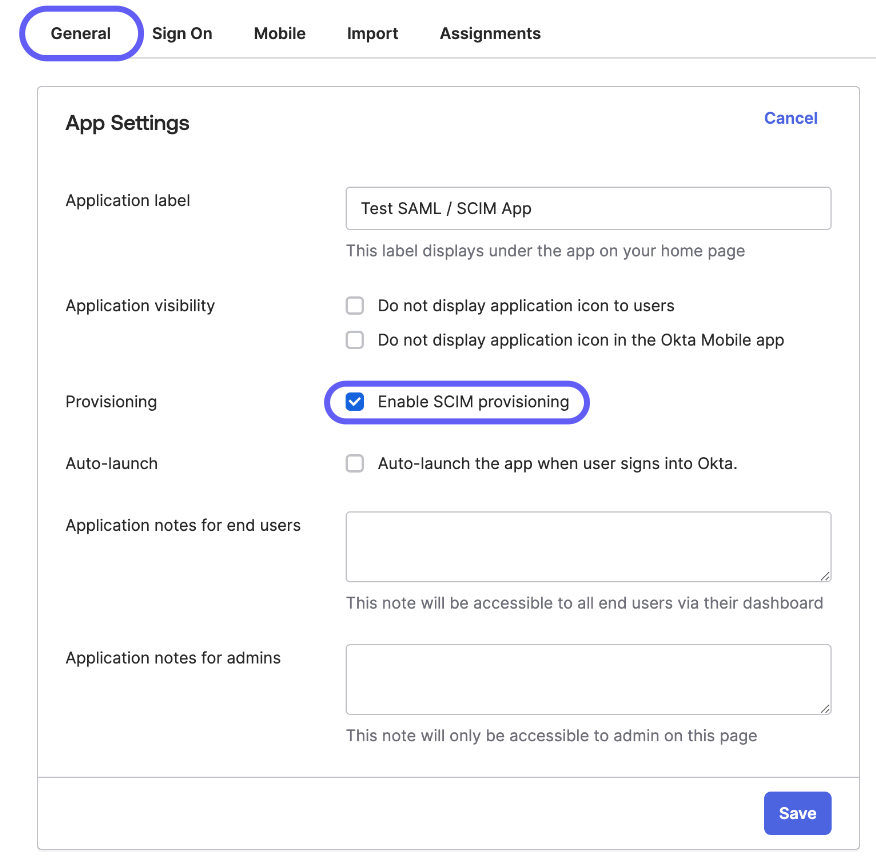 enable SCIM provisioning