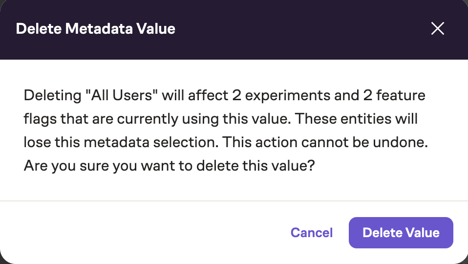 Deleting a metadata field enumerated value